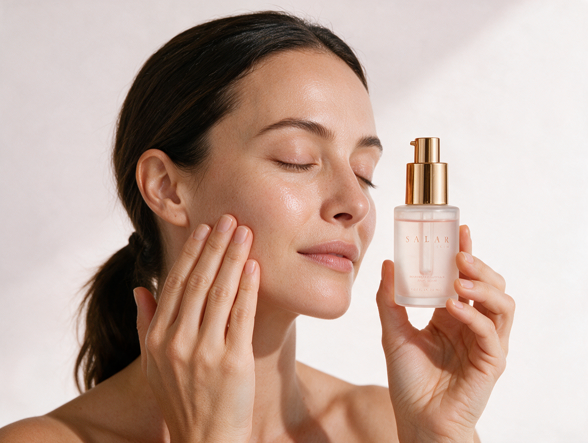 Customer applying serum in natural light